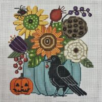Crow with Blue Pumpkin Floral